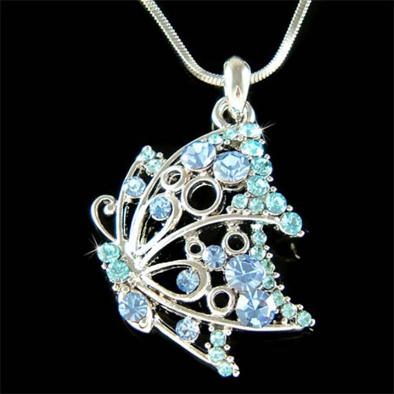 Swarovski Crystal Something Blue BUTTERFLY Necklace Bridal Wedding