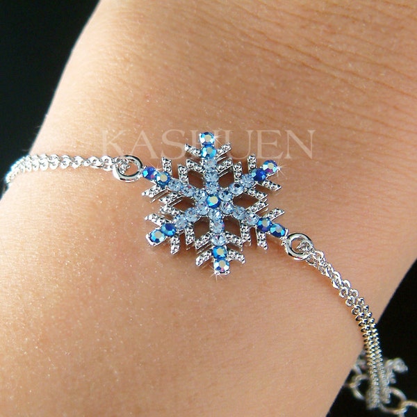 Swarovski Crystal Blue Dainty SNOWFLAKE Snow Flake Winter Holiday Christmas Double Chain Bracelet Jewelry Best Friend Mother's Day Gift New
