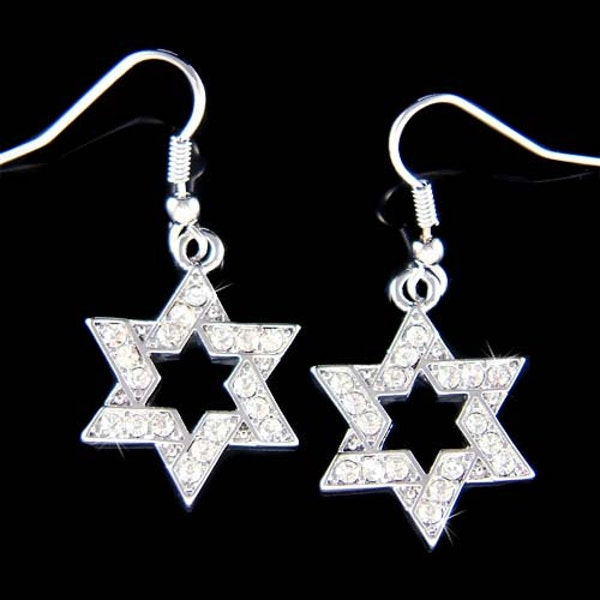 Swarovski Crystal STAR OF DAVID Hanukkah  judaism jewish Charm Pendant Dangle Religious Earrings Jewelry Men Unisex Bar or Bat Mitzvah Gift