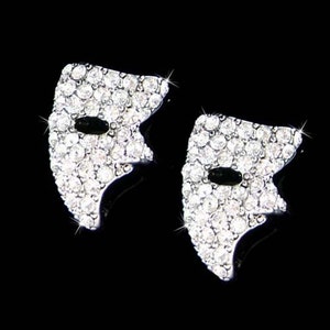 Swarovski Crystal Phantom of the Opera Earrings Masquerade Mask Pierced Stud, Theater Women Jewelry, Christmas 30th 40th 50th Birthday Gifts