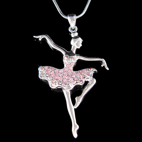 Swarovski Crystal Pink Big BALLERINA Ballet Dance Girl Dancer Dancing Charm Chain Pendant Necklace Jewelry Best Friend Coach Christmas Gift Etsy Australia