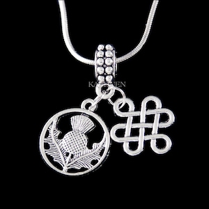Irish Celtic Knot Scottish Thistle Flower Floral Scotland Symbol Jewelry Necklace Keychain Unisex Birthday Gifts fit European Charm Bracelet