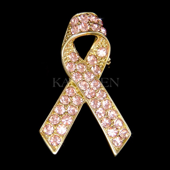Swarovski Crystal Breast Cancer Awareness Pink Ribbon Brooch Pin