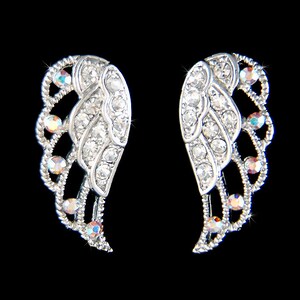 Swarovski Crystal Memorial ANGEL WING Wings fairy Stud Pierced Earrings Loss of Mother Wife Sister Daughter Child Jewelry Best Friend Gift