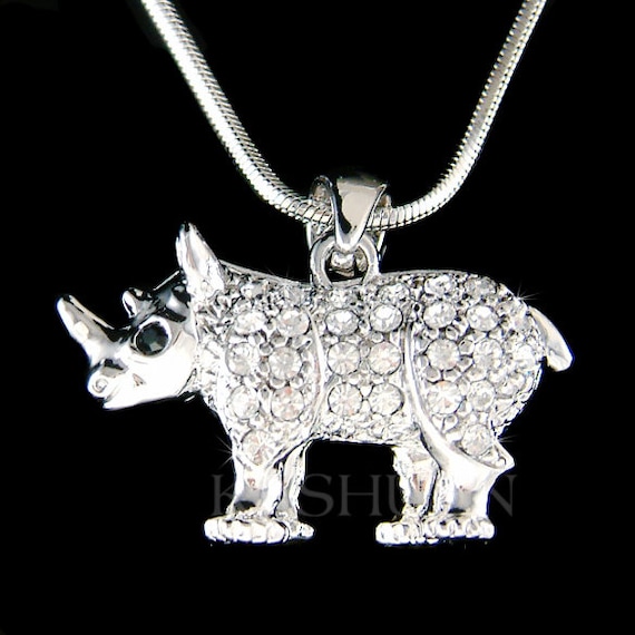Swarovski Crystal 3D Horned Rhino Rhinoceros Africa Jewelry