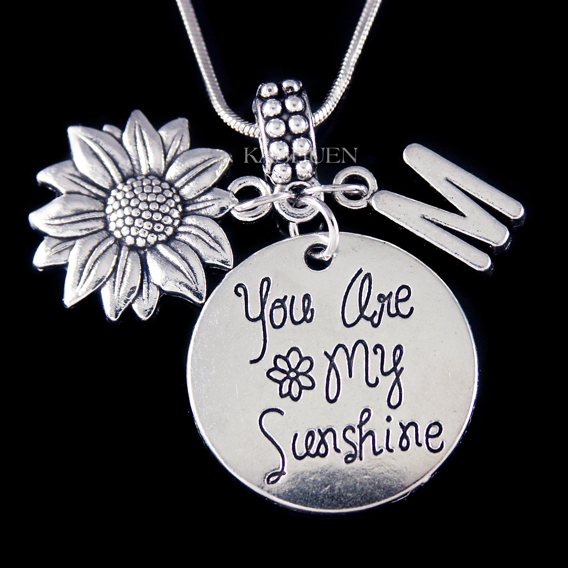Letter Initial You Are My Sunshine Sunflower Jewelry Gifts Necklace Personalized for Little Girls Teens Women Fit Pandora Charm Bracelet New