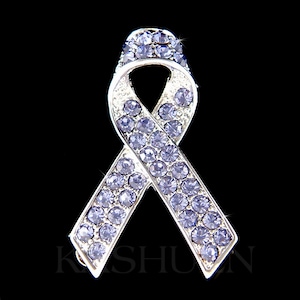 Swarovski Crystal Periwinkle Purple Esophageal Stomach Cancer Awareness Ribbon Pin Brooch Jewelry Family Support Lover Wife Mother Dad Gift