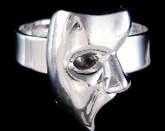 Phantom of the Opera Adjustable Rhodium Plated Ring, Masquerade Mask Men Women Jewelry Christmas Best Friends 20th 30th 40th Birthday Gifts