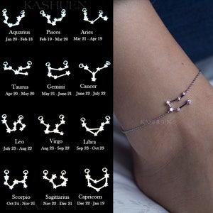 Dainty Constellation ANKLET Cubic Zirconia Diamonds, Sterling Silver, CZ Celestial Zodiac Ankle Chain Bridesmaids Best Friends Teenager Gift