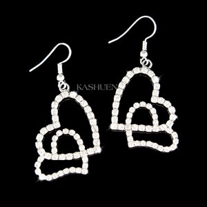 Swarovski Crystal Sparkling Interlocked Heart Love Dangle Earrings Jewelry Wife Lover Christmas 20th 30th 40th 50th 60th 70th Birthday Gift