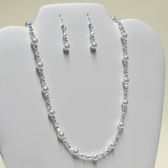 Swarovski cristal y perla elegante boda nupcial collar de plata de
