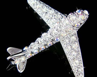 Swarovski Crystal AIRPLANE aviation Pilot Miniature aircraft Flight Aviator plane Pin Brooch Jewelry Instructor Coach Husband Christmas Gift