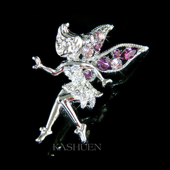 スワロフスキークリスタル 上品な紫の妖精の輝くピン エンジェル