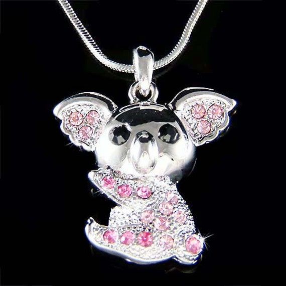 Swarovski Crystal Pink Baby Koala Bear Necklace Australia Aussie