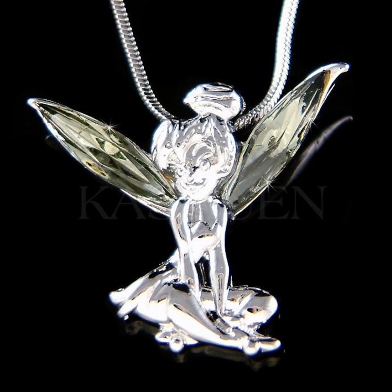 Collar de Campanilla verde con cristales Swarovski, colgante de hada dorada, dije de ángel mágico, joyería de fantasía, regalos de Navidad, 20, 30 y 40 cumpleaños. imagen 12