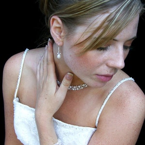Swarovski Crystal White PEARL 2 strands Sterling Silver Simple Classy Bridal Wedding Bridesmaids Necklace Engagement Best Friends Gifts New