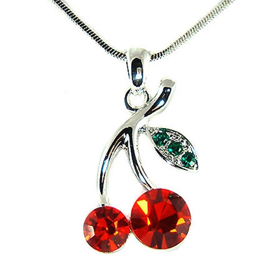 Swarovski Crystal Sexy Hot Red Juicy Cherry Necklace Fruit Green Leaf Jewelry Best Friend Christmas 9 25th 35th 45th 55th 65th Birthday Gift Etsy Canada