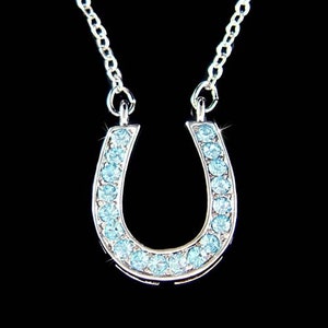 Swarovski Crystal Rainbow Multi Color Horseshoe Necklace Western Jewelry Bridal Wedding Celebrity Horse Riding Equestrian Chain For Her Gift Blue