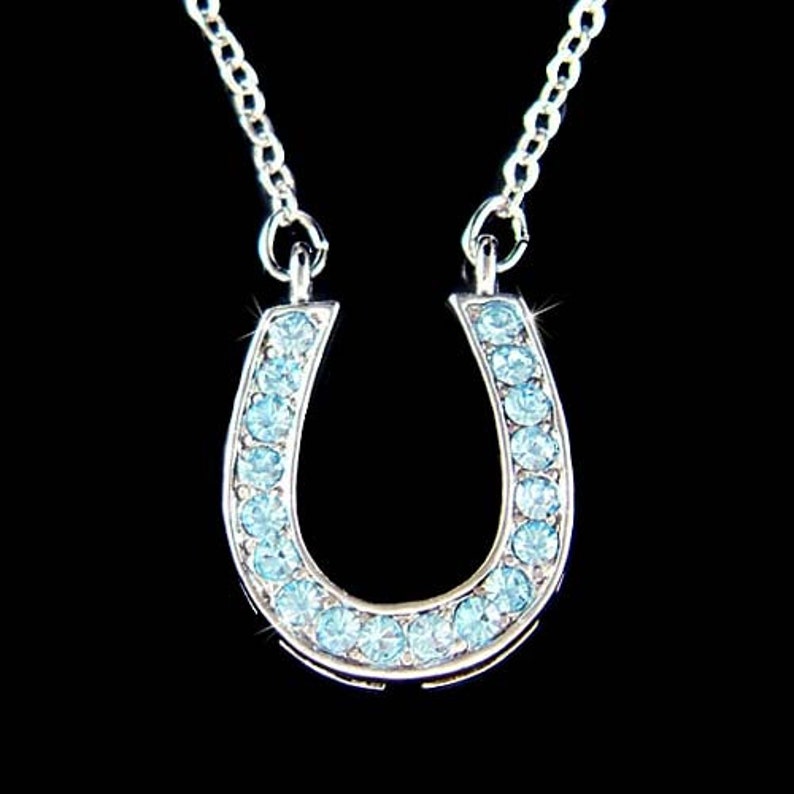 Swarovski Crystal Rainbow Multi Color Horseshoe Necklace Western Jewelry Bridal Wedding Celebrity Horse Riding Equestrian Chain For Her Gift Blue