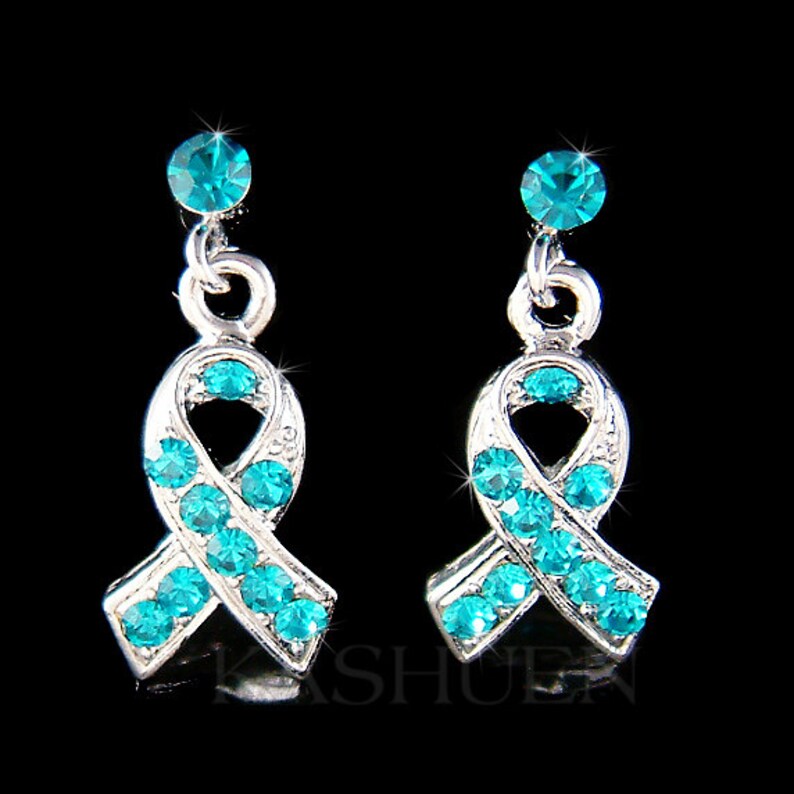 Teal Blue Swarovski Crystal Ovarian Cervical Cancer Ribbon Etsy