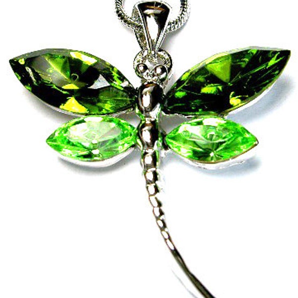 Swarovski Crystal Green DRAGONFLY Necklace Bridal Wedding Christmas Best Friend Memorial Keepsake Jewelry 50th 60th 70th 80th Birthday Gift