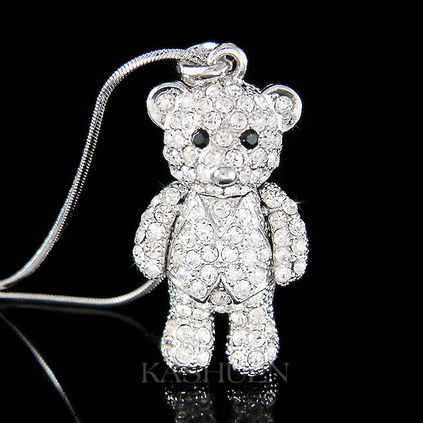 Swarovski Crystal 3D Big Movable Cuddly Teddy Bear Cute Charm Daughter Necklace Jewelry Teens Teenager Girls Woman Christmas BFF XMAS Gift