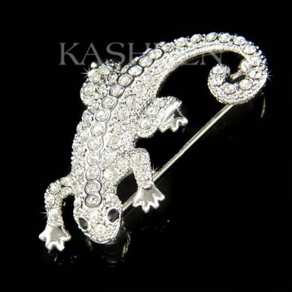 Swarovski Crystal Lizard REPTILE Salamander Gecko Iguana Newt Cute Pin  Brooch Jewelry Birthday Christmas Best Friends Mom Girlfriend Gift