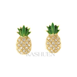 Swarovski Crystal Dainty Pineapple Ananas Hawaiian Tropical fruit Realistic Minimalist Stud Earrings Jewelry Christmas Best Friend BFF gift