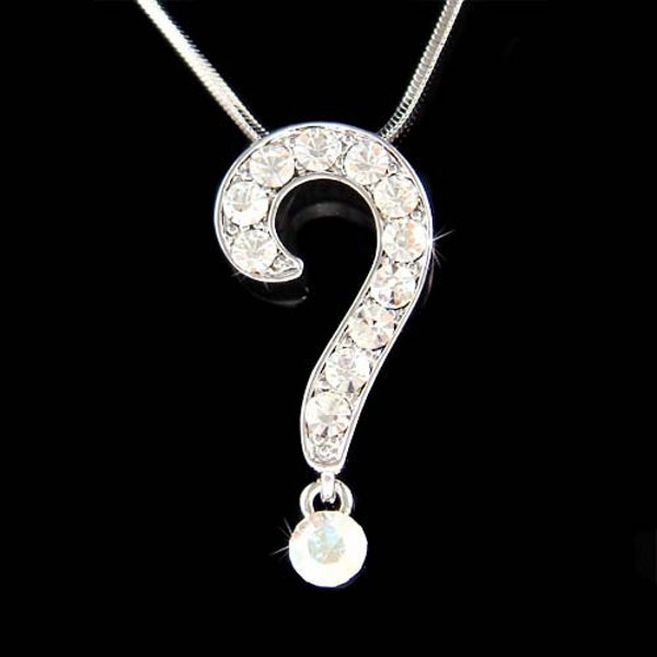 Celebrity Bling Swarovski Crystal Sparkling QUESTION MARK Pendant Necklace Christmas 20th 25th 30th 35th 40th 45th 50th 55th Birthday Gift