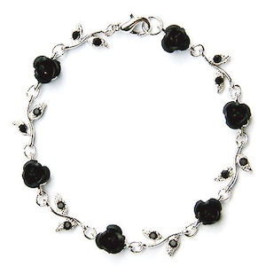 Swarovski Crystal Black Rose Bracelet, Black Flower Floral Charm Pendant Chain Bracelet Christmas Best Friend Bridal Bridesmaid Jewelry Gift