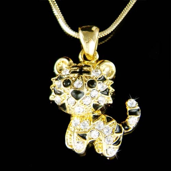 Swarovski Crystal Tiger Necklace, Leopard Charm, Jaguar Pendant