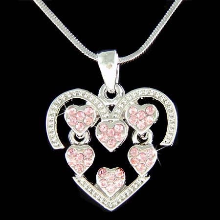 Swarovski Crystal Rose Pink Family of 6 Love Heart Necklace - Etsy