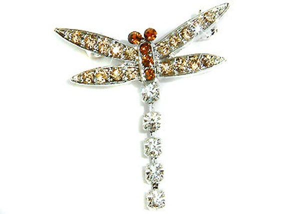 Swarovski Crystal Elegant Brown DRAGONFLY Bridal Wedding Pin Brooch Jewelry  Jewellery Mother's Day Christmas Best Friend Birthday Gift New