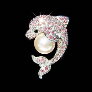 Pink Swarovski Crystal Cream White Pearl Bridal Beach Marine Wedding DOLPHIN Pin Brooch Jewelry Best Friends Mother&#39;s Day Christmas Gift new