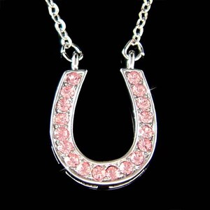 Swarovski Crystal Rainbow Multi Color Horseshoe Necklace Western Jewelry Bridal Wedding Celebrity Horse Riding Equestrian Chain For Her Gift Pink