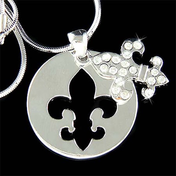 Gold Fleur-de-lis with Clear Crystals 24inch Dog Tag Chain