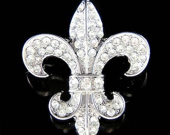 Swarovski Crystal French Fleur De Lys lis Flower Floral France Paris Pin Brooch Bridal Wedding Mother of Bride Jewelry Christmas Gift Cute