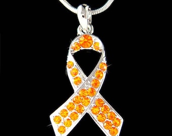 Swarovski Crystal Orange Leukemia Awareness Ribbon Charm Necklace MS Multiple Sclerosis Kidney Cancer Pendant Christmas 50th Birthday Gifts