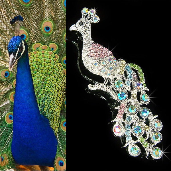 スワロフスキー　ピーコック　ブローチ Swarovski Crystal Huge Rainbow Glamorous Peacock Brooch, Peafowl