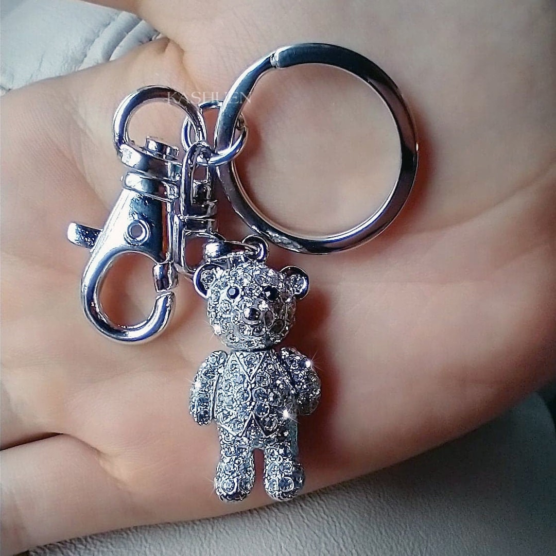 Swarovski Crystal Movable 3D Teddy Bear Keychain, Keychain Lanyard