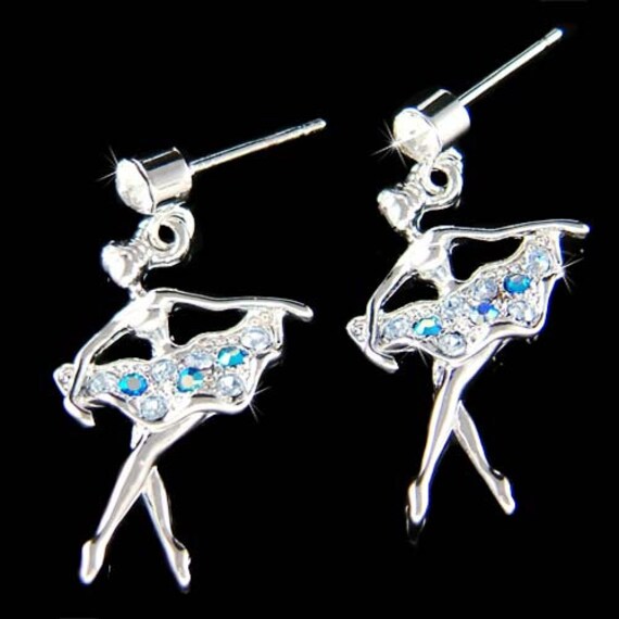 Swarovski Crystal Blue BALLERINA The Nutcracker Ballet Dancer Dance Girls Earrings Christmas Gift New for The Nutcracker Swan Lake Lover