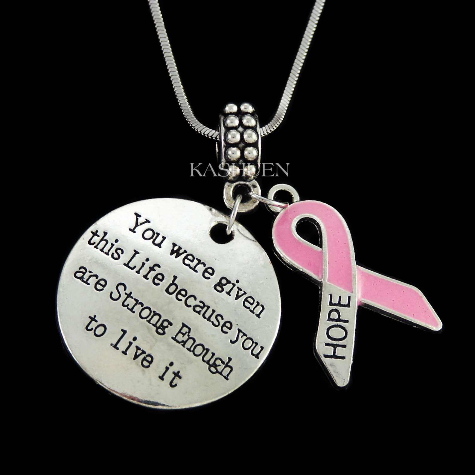 Strong Cancer Ribon Pink Breast Cancer Awareness Ribbon Necklace Support Mother Gifts, Hope ...