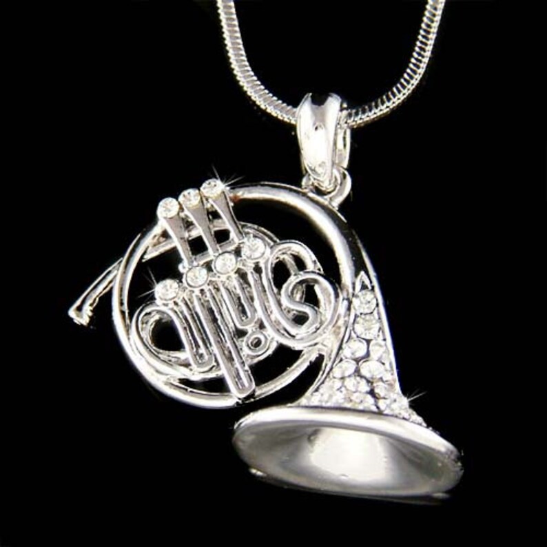 Swarovski Crystal Brass 3D FRENCH HORN trumpet charm Etsy
