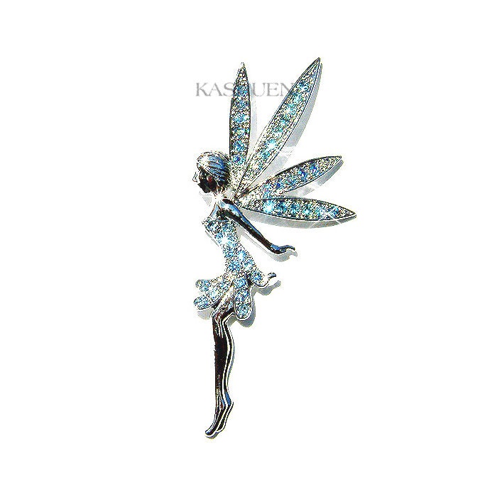 スワロフスキー　像 Swarovski Crystal Big Baby Blue Fairy Angel Statement Pin