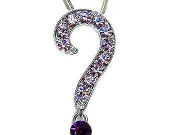 Swarovski Crystal Purple QUESTION MARK Celebrity Style Pendant Necklace Christmas Gift New