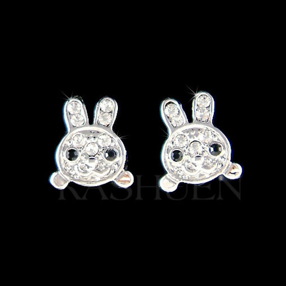 Swarovski Crystal Dainty Cute Easter Bunny Stud Earrings Rabbit
