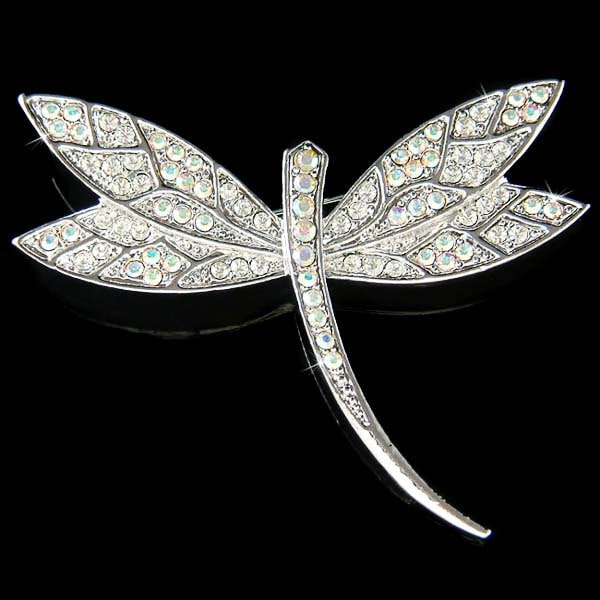 Swarovski Crystal Elegant Big Clear DRAGONFLY Bridal Wedding Pin Brooch Jewelry Jewellery Mother's Day Christmas Best Friend Birthday Gift