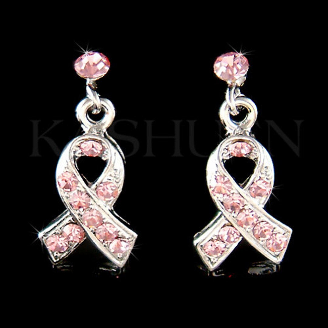 Swarovski Crystal Breast Cancer Awareness Earrings, Pink Ribbon