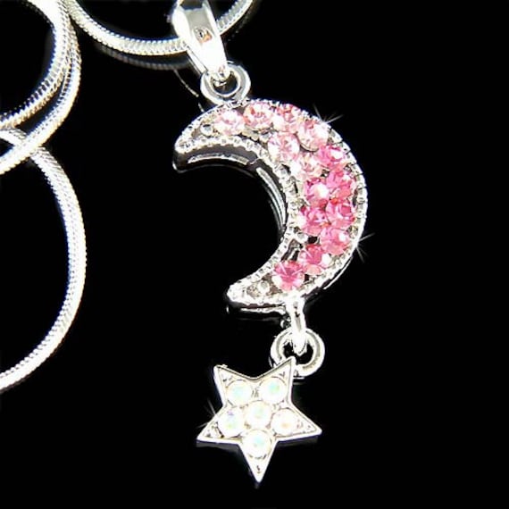Charm Necklace Swarovski Crescent Moon Necklace Sterling Silver