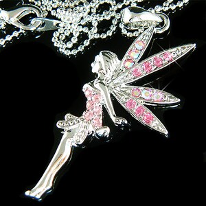 Collar de Campanilla de cristal Swarovski, Hada de Polvo de Hadas, Alas de Ángel Rosas, Joyería Mágica, Navidad Mágica, Regalos de Fantasía para 12º y 15º Cumpleaños